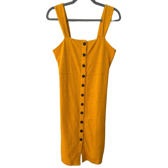 Madewell Women’s S Button Front Mustard Yellow Boho Textured Sleeveless Dress - Picture 4 of 10